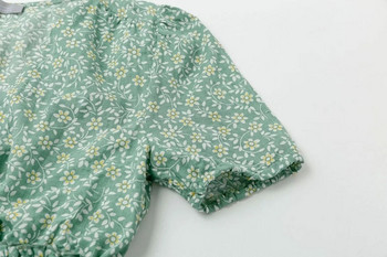 Rochie de dama cu maneci scurte si decolteu in V in doua culori