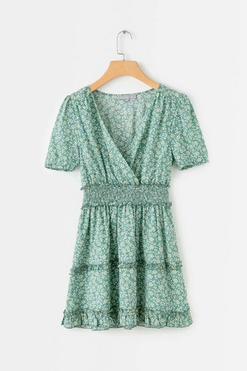 Rochie de dama cu maneci scurte si decolteu in V in doua culori