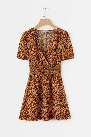 Rochie de dama cu maneci scurte si decolteu in V in doua culori