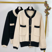 Cardigan dama cu nasturi si buzunare in doua culori