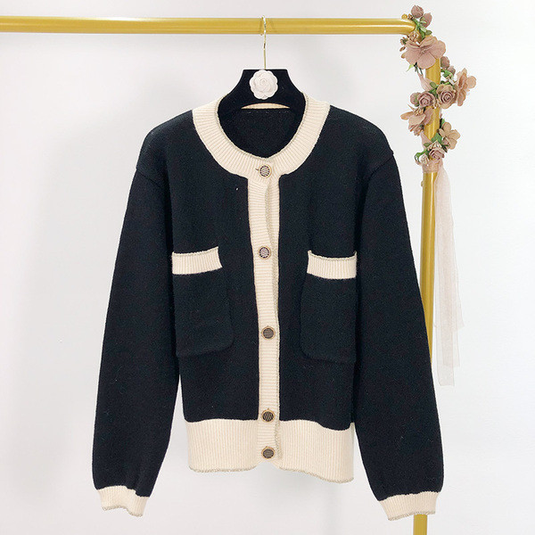 Cardigan dama cu nasturi si buzunare in doua culori