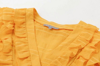 Rochie elegantă de damă cu decolteu în V în galben și alb