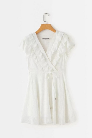 Rochie elegantă de damă cu decolteu în V în galben și alb