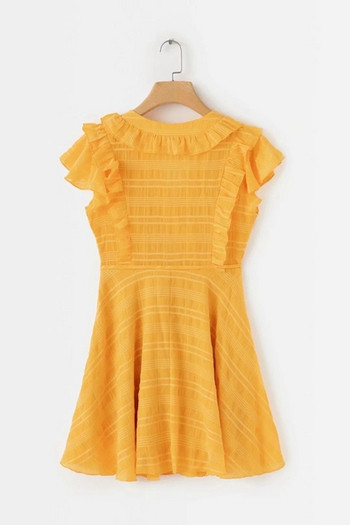 Rochie elegantă de damă cu decolteu în V în galben și alb