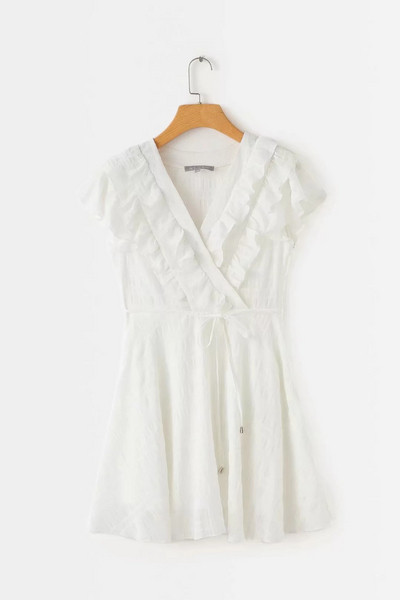 Rochie elegantă de damă cu decolteu în V în galben și alb