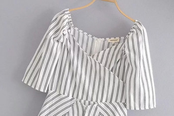 Rochie de dama in dungi cu maneci 3/4 si decolteu in V