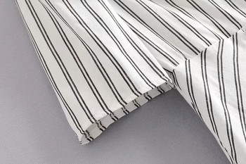 Rochie de dama in dungi cu maneci 3/4 si decolteu in V