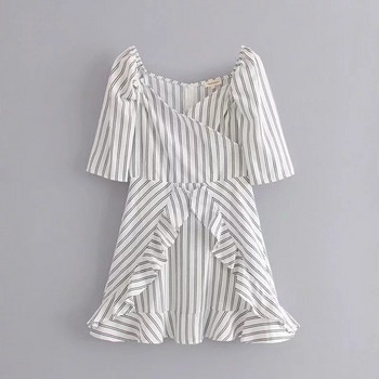 Rochie de dama in dungi cu maneci 3/4 si decolteu in V