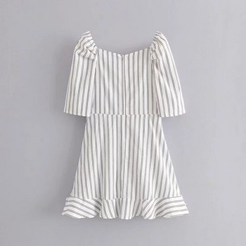 Rochie de dama in dungi cu maneci 3/4 si decolteu in V