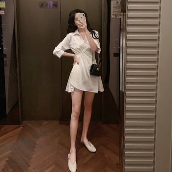 Rochie moderna de dama alb cu decolteu in V