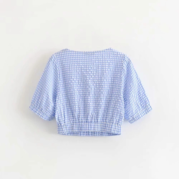 Bluza de dama in carouri model nou de culoare albastra