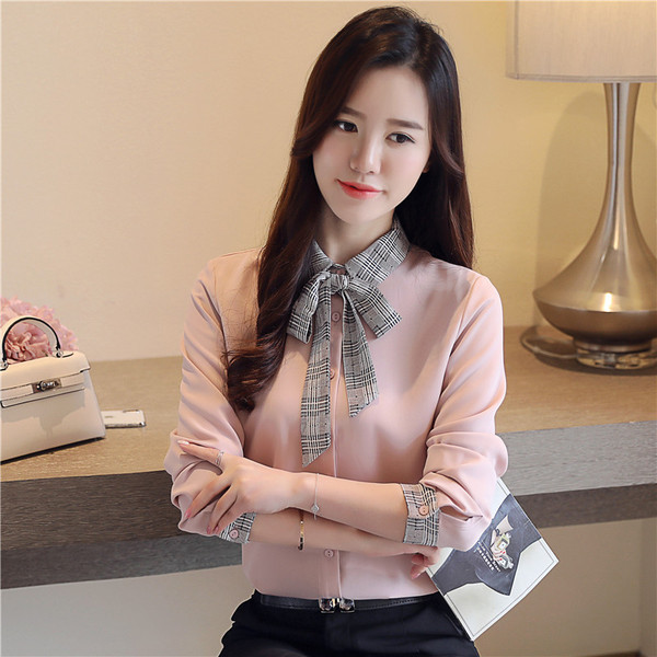 Cămașă elegantă de damă, cu mâneci lungi și panglică