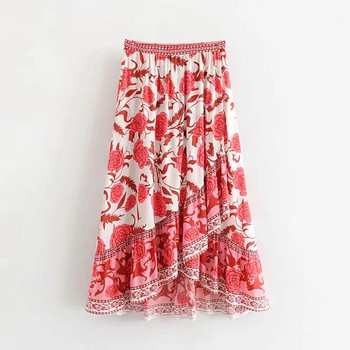 Fusta de dama actuala model asimetric cu motive florale