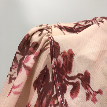 Rochie de dama lunga cu cravate in talie si model floral