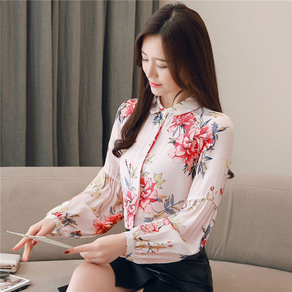 Cămașă de damă de ultimă generație cu mâneci lungi și motive florale