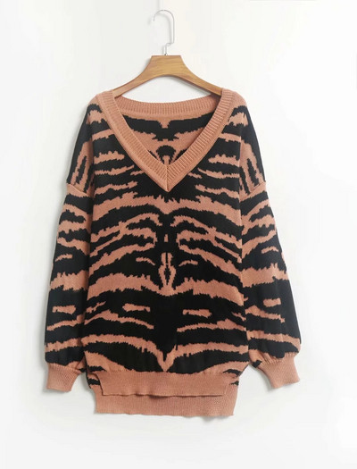 Pulover de dama modern cu decolteu in V in doua culori