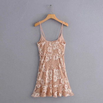 Rochie casual de dama cu bretele, curea si motive florale