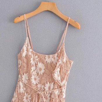 Rochie casual de dama cu bretele, curea si motive florale