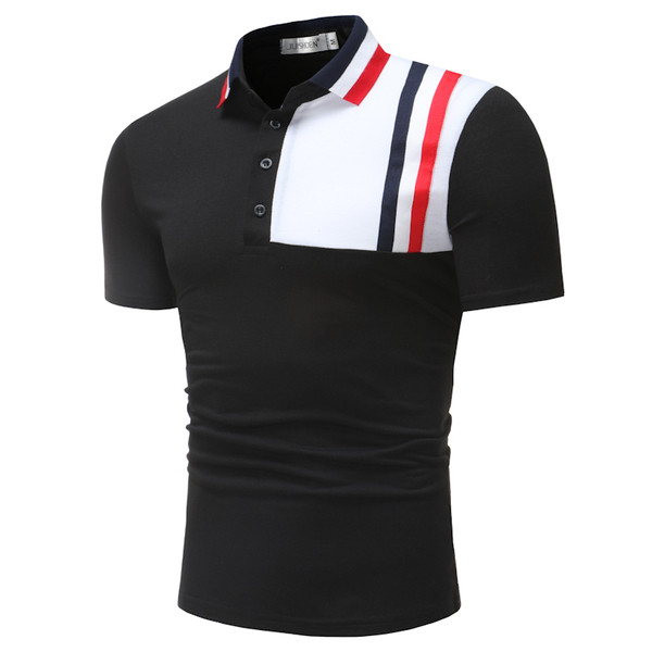 Tricou modern pentru bărbați cu mâneci scurte și nasturi în alb și negru