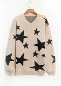 Pulover de dama modern cu broderie - stea in negru si bej