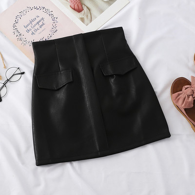 Fusta scurta de dama din piele cu talie inalta in mai multe culori