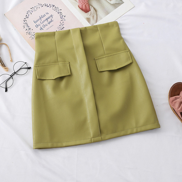 Fusta scurta de dama din piele cu talie inalta in mai multe culori