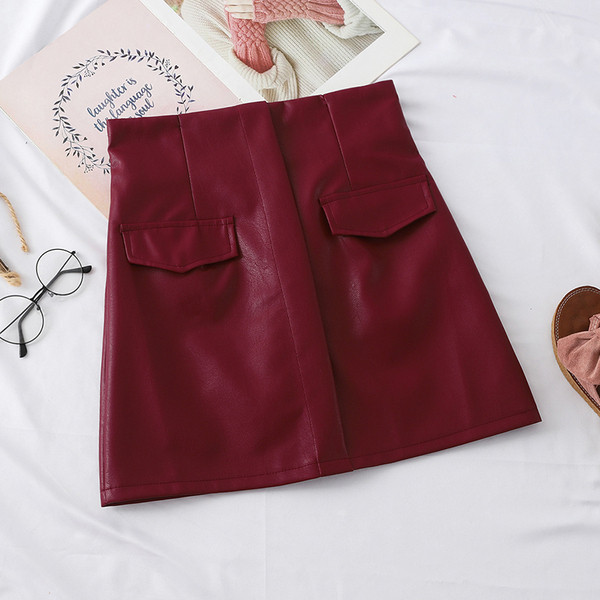 Fusta scurta de dama din piele cu talie inalta in mai multe culori