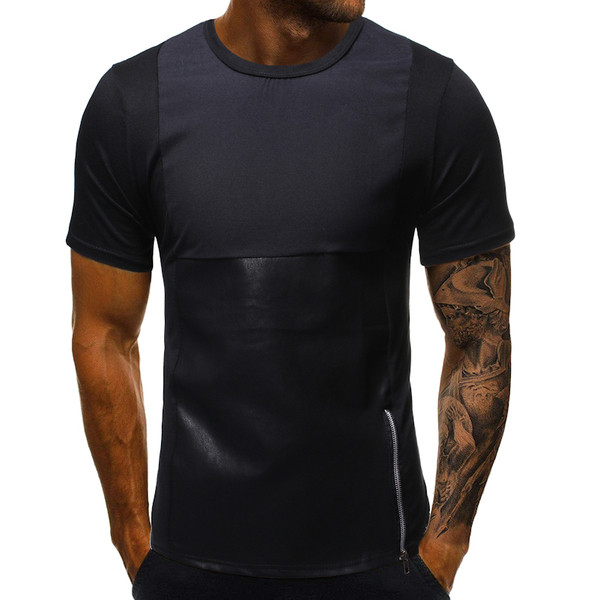 Tricou modern pentru bărbați cu mâneci scurte și fermoar în două culori