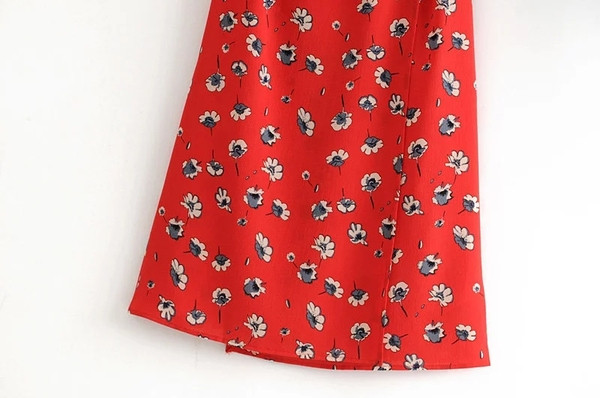 Rochie casual de dama cu motive florale in rosu si negru