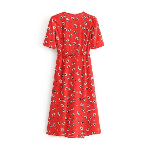 Rochie casual de dama cu motive florale in rosu si negru