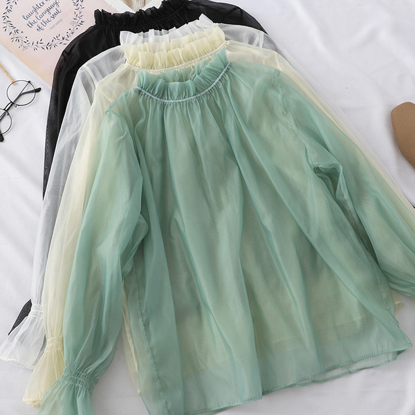 Cămașă transparentă de damă cu decolteu O în mai multe culori