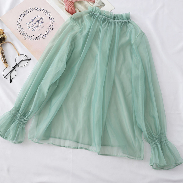 Cămașă transparentă de damă cu decolteu O în mai multe culori