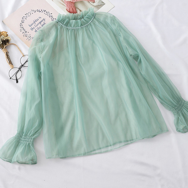 Cămașă transparentă de damă cu decolteu O în mai multe culori