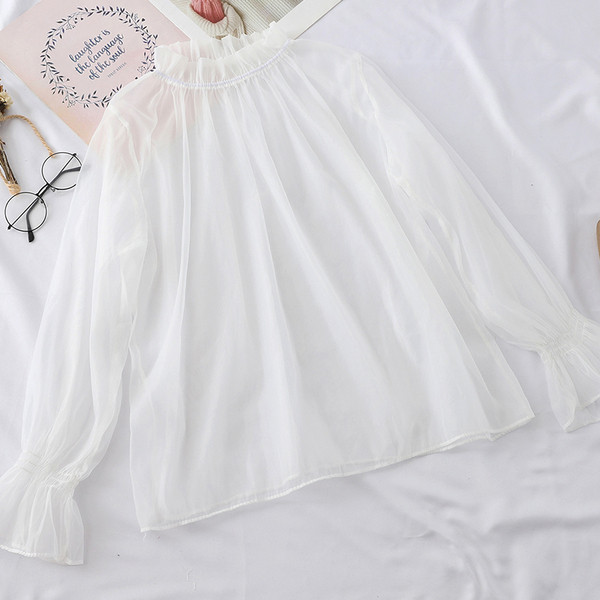 Cămașă transparentă de damă cu decolteu O în mai multe culori