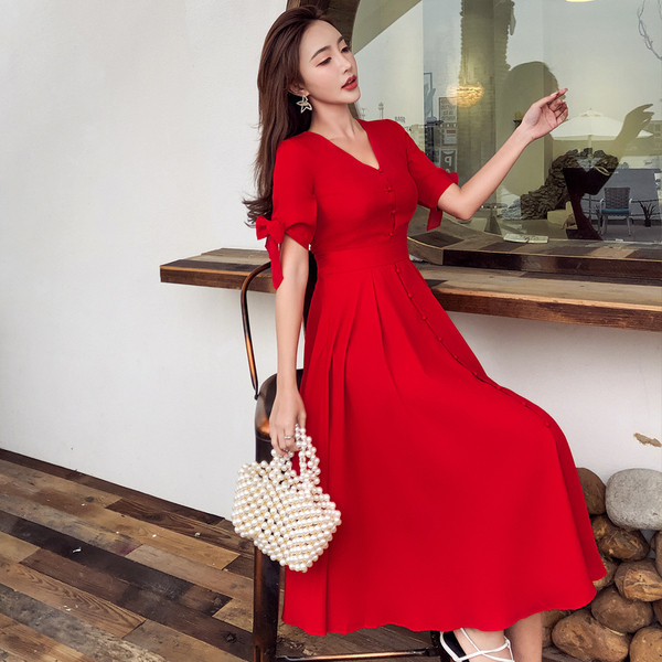 Rochie casual de dama in rosu cu maneci scurte