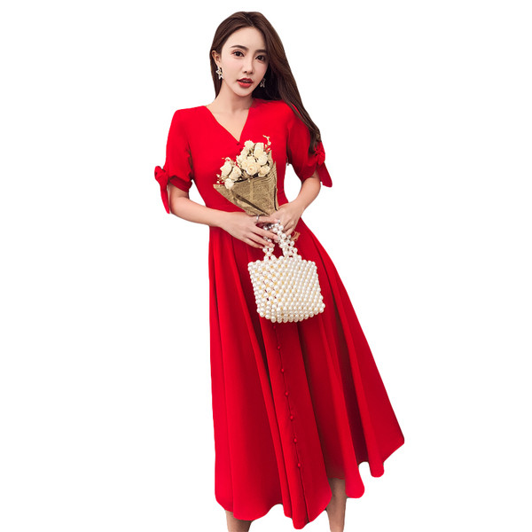 Rochie casual de dama in rosu cu maneci scurte