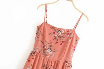 Rochie moderna de dama cu motive florale si bretele in roz