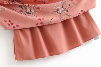 Rochie moderna de dama cu motive florale si bretele in roz