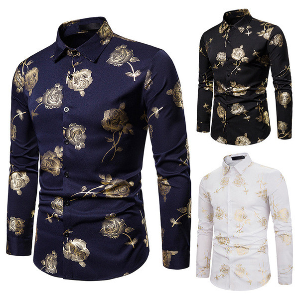 Cămașă modernă pentru bărbați cu guler clasic în negru, alb și albastru