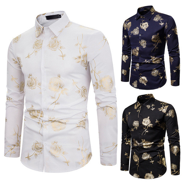 Cămașă modernă pentru bărbați cu guler clasic în negru, alb și albastru