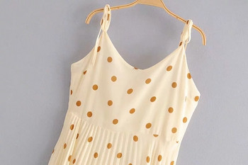 Rochie de dama plisata model nou cu buline de culoare bej