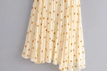 Rochie de dama plisata model nou cu buline de culoare bej