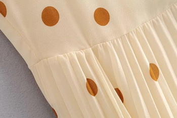 Rochie de dama plisata model nou cu buline de culoare bej