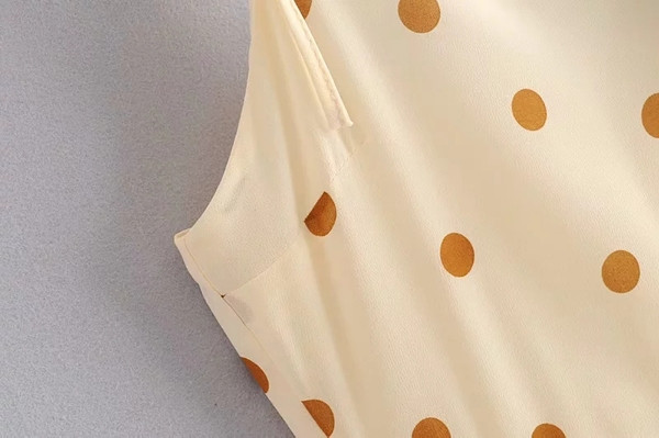 Rochie de dama plisata model nou cu buline de culoare bej