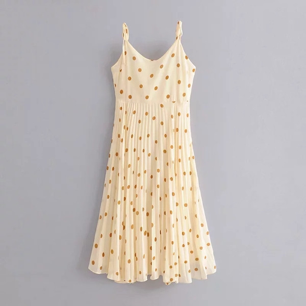 Rochie de dama plisata model nou cu buline de culoare bej