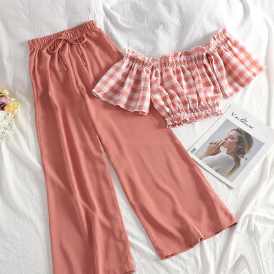 Modern női szett rövid felsővel és széles nadrággal, több színben