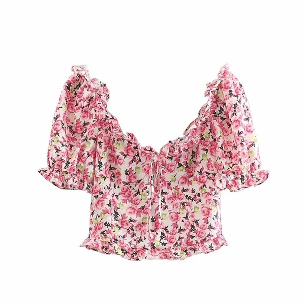 Bluza de dama model nou cu decolteu in V si motive florale