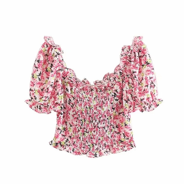 Bluza de dama model nou cu decolteu in V si motive florale