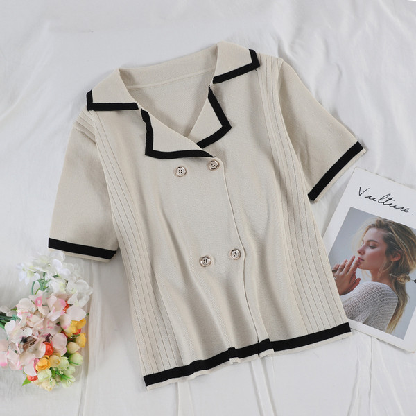 Set elegant pentru femei de tricotat subțire în negru și bej