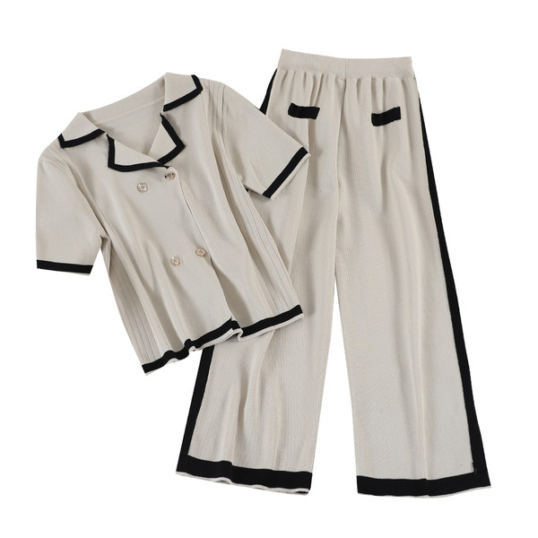 Set elegant pentru femei de tricotat subțire în negru și bej